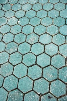 honeycomb pattern of the green paving blocks