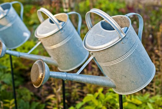 Watering pots in the garden
