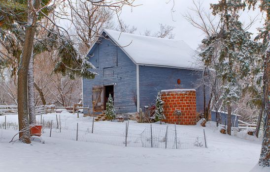 Weathered Barn on the Edge of Minnesota Prairie in Snow