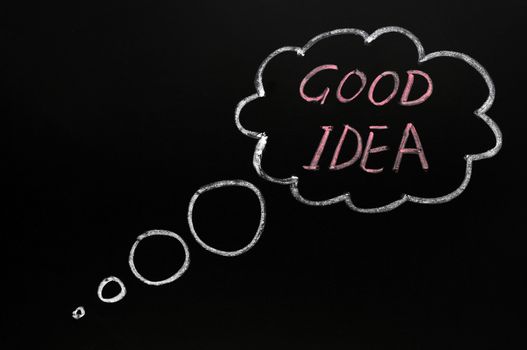 Balloons of good ideas drawn with chalk on blackboard