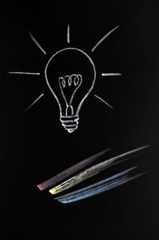 Light bulb drawn with chalk, symbol of innovation and idea