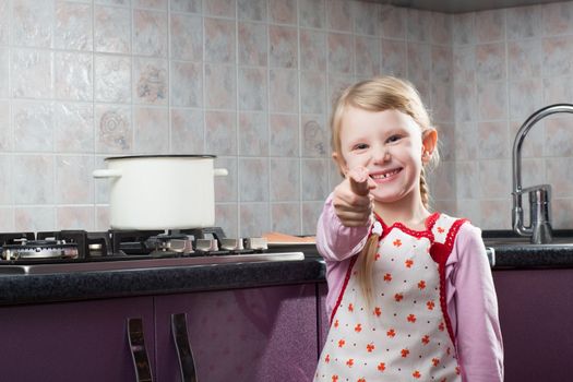 girl with sausage in the kitchen