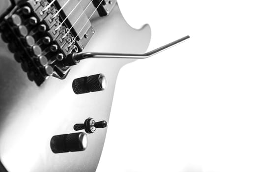 Electric guitar detail shots over white backdrop