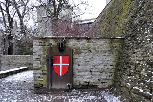 The knightly arms of the Livonian Order. Old town, Tallinn, Estonia.