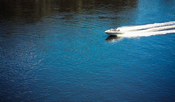 Walking in ithe white boat on the sea