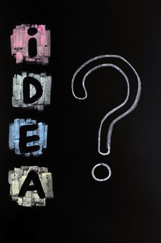 Idea with a big question mark drawn with chalk