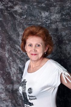 Portrait beautiful adult woman in white dress.