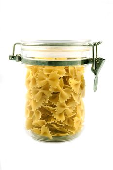 Pasta farfalle in a transparent jar