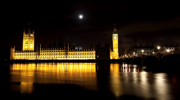 The houses of parliament and Big Ben illuminated at night