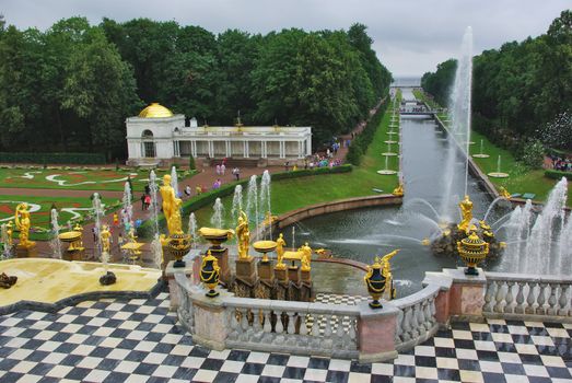 Fragment of Big Cascade - fountain in Petrodvorets Saint Petersburg Russia