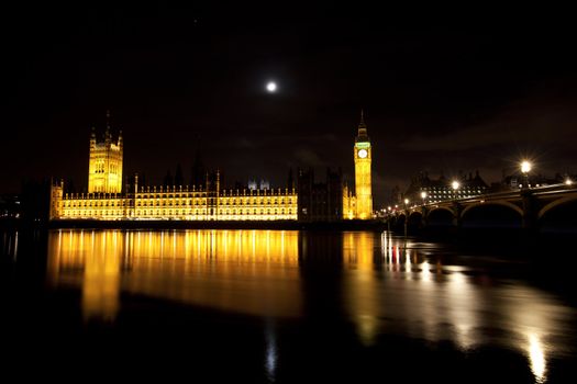 The houses of parliament and Big Ben illuminated at night