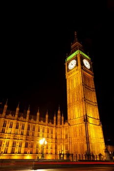 The houses of parliament and Big Ben illuminated at night