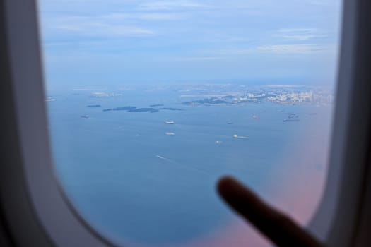 airplane window in the early morning