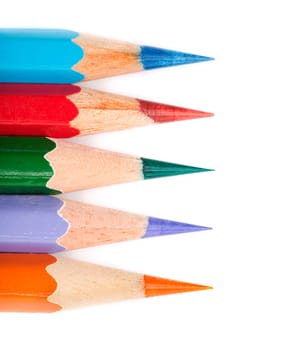 Five colored pencil line on white background