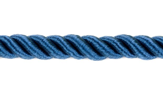 Blue rope closeup horizontal isolated on white background