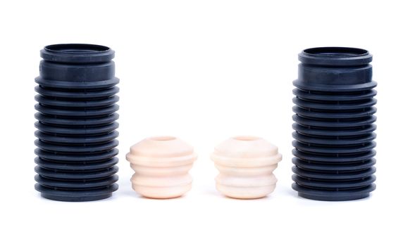 Set of protective covers for shock absorbers. Spare parts. Isolate on white.