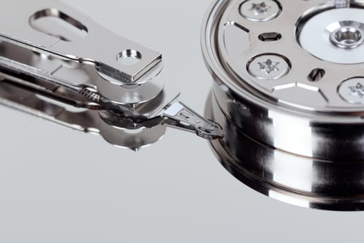 close up macro of an opened computer harddrive