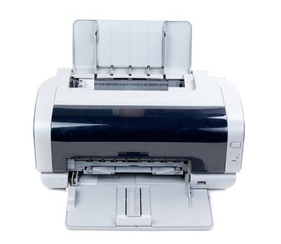 Old inkjet printer isolated on white background