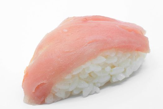 macro shot of hamachi Tuna suhsi nikiri on white background