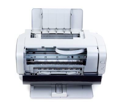 Open color inkjet printer isolated on white background