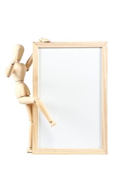 Mannequin and blank whiteboard message on white background