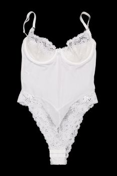 white on black satin kombidress. Isolate on black