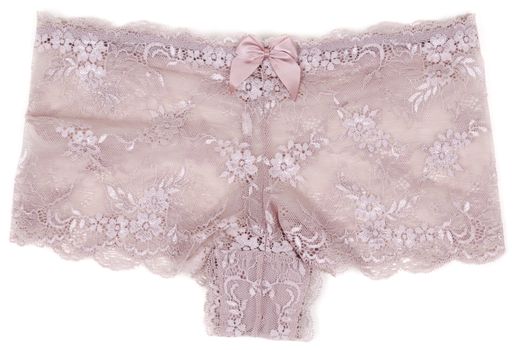 female beige lace panties isolated on white background
