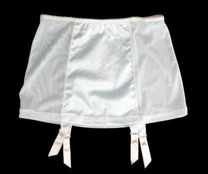 satin belt for stockings, isolate on black background.