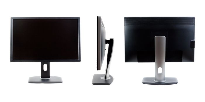 Collage of IPS LCD monitor, the three species. Isolate on white.