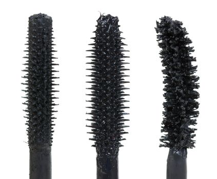 Three color mascara Brushes isolated on white, macro