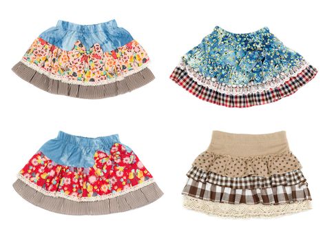 Collage of four miniskirt isolated on white background. Collage composed of several images.