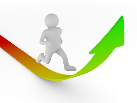 man climb arrow. Isolated 3D image