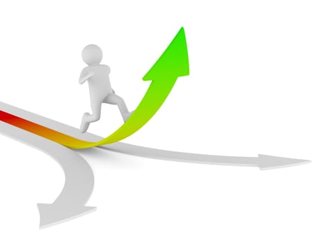 man climb arrow. Isolated 3D image