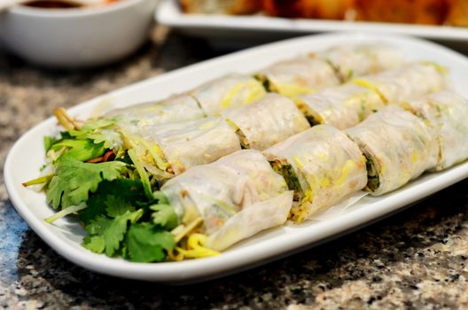 Fresh pork spring rolls with herbs