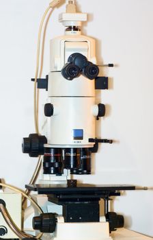 Photo of a professional ocular laboratory microscope with stereo eyepiece