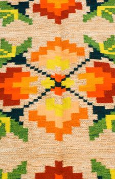 Hand woven Ukrainian rug with traditional geometric design 