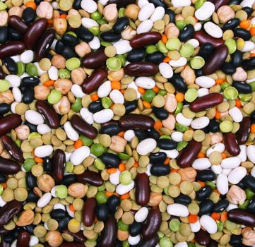 Soup mix of black and red string bean, lentil, green and yellow peas can use as background 