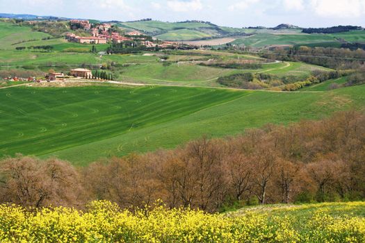 Italy. Tuscany region, Val D'Orcia valley. Tuscany landscape. Veiw of Torrenieri town