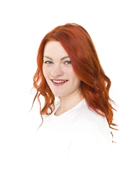 Woman with red hair isolated on white background