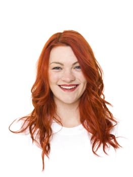 Woman with red hair isolated on white background