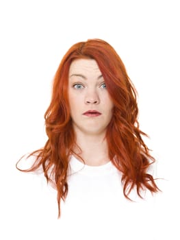 Woman with red hair isolated on white background