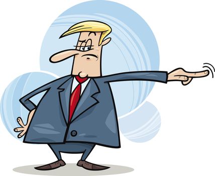 cartoon humorous illustration of angry boss firing somebody