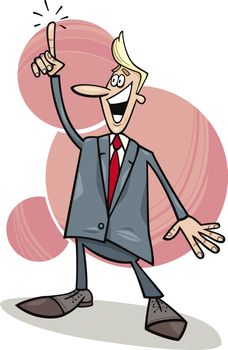 cartoon humorous illustration of young businessman with an idea