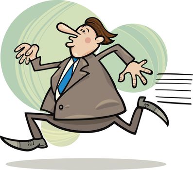 cartoon humorous illustration of funny running overweight businessman