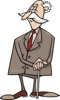 cartoon humorous illustration of senior businessman with cane