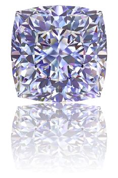 Square shaped diamond on glossy white background. High resolution 3D render with reflections