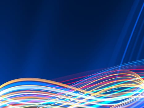 Colorful lightwaves on dark blue background. High resolution abstract image