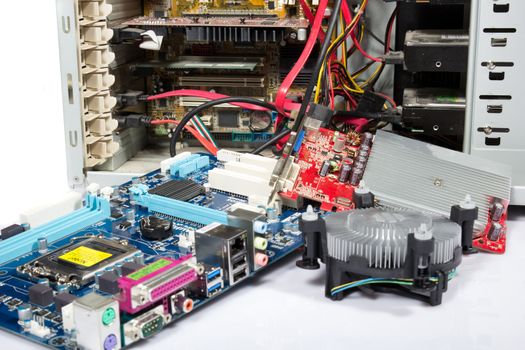 computer repair or upgrade, open pc and parts at it