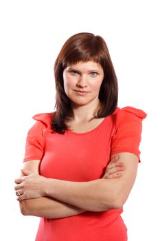 serious woman on white background