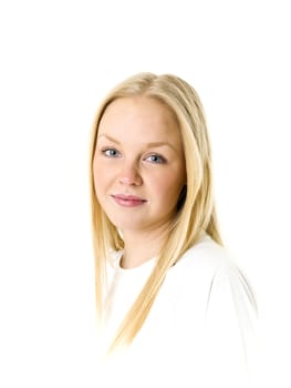 Portrait of a blond woman isolated on white background